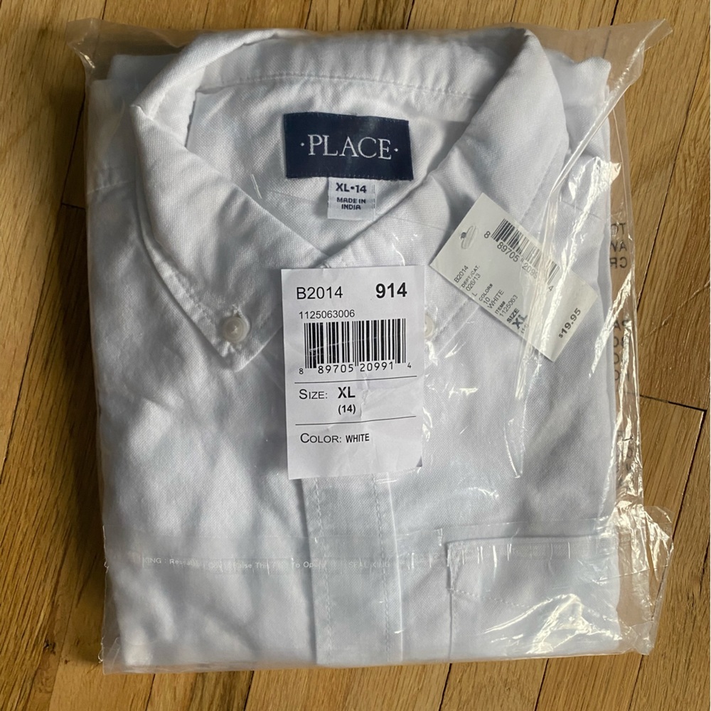 NWT Children’s Place White LS Button Down. Size 14. My opinion Size 12/13